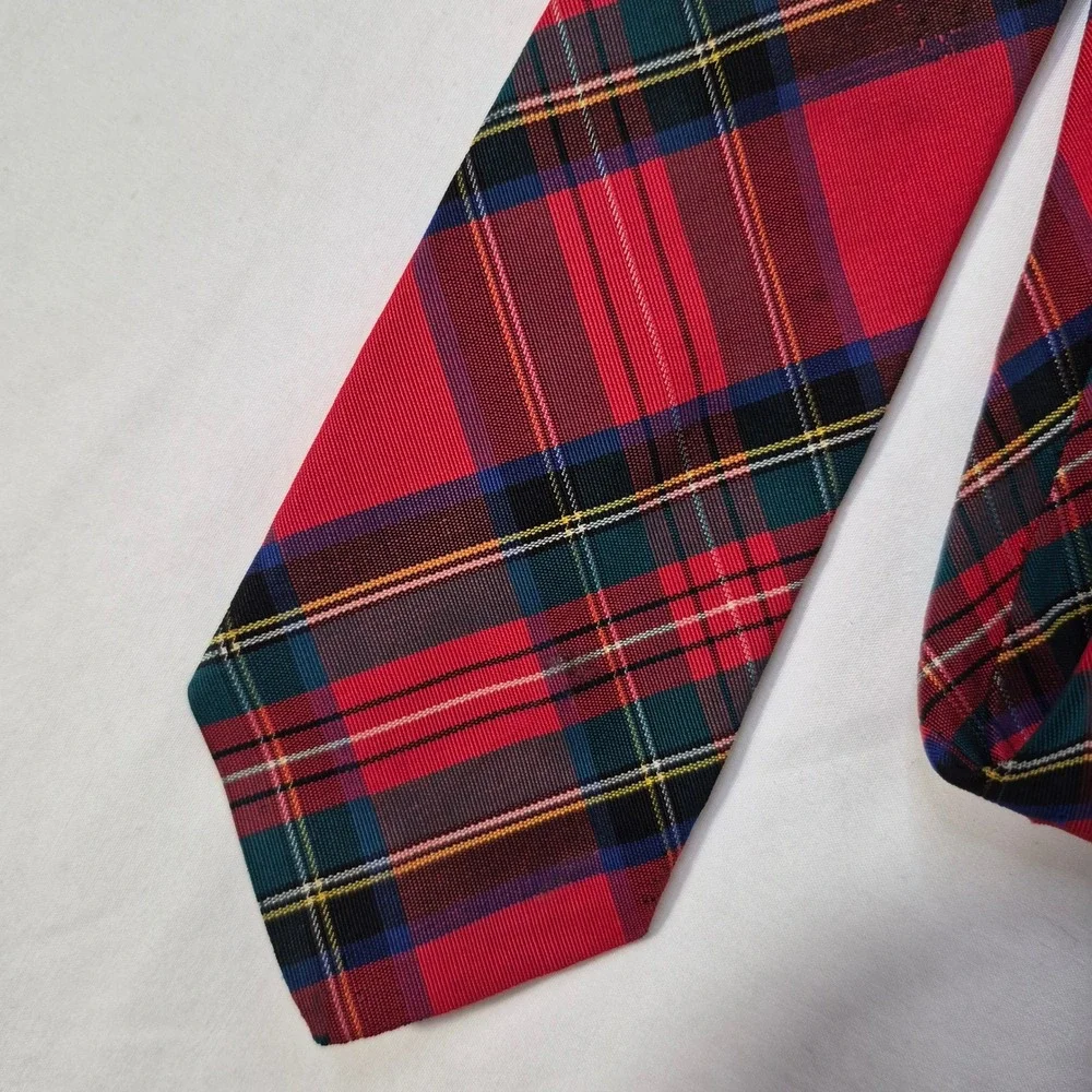 Atkinsons Poplin Tie Red Tartan Plaid Silk Wool Heritage Ivy Vintage 2.75